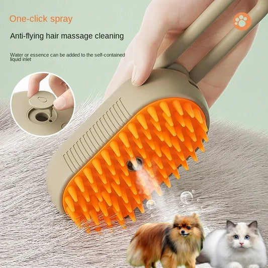 Steamy Dog Brush Electric Spray Cat Hair Brush 3-in-1 Dog Steamer Brush for Massage Pet Grooming Removing Tangled and Loose Hair